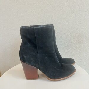 KORK EASE Petra Black Suede Ankle Bootie SZ 6.5 Stacked Heel